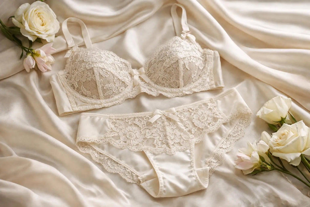lingerie artisanale avignon dentelle boutique, luxury silk fabric, calais lace details, elegant still-life photography