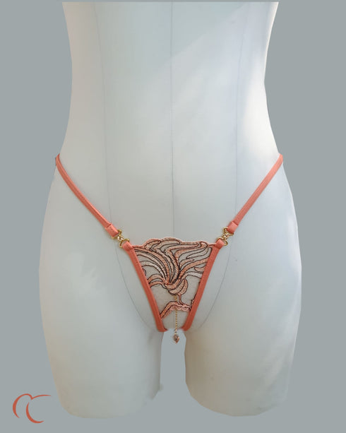 Coralie Open Thong – Peach Blossom Glamour & Jeweled Temptation