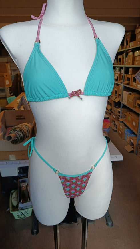 Ounaki · Thong Bikini · Turquoise & Pink Scallops bikini - lolaluna.com
