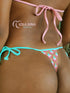 Ounaki · Thong Lycra Bikini · Turquoise & Pink Scallops bikini - lolaluna.com