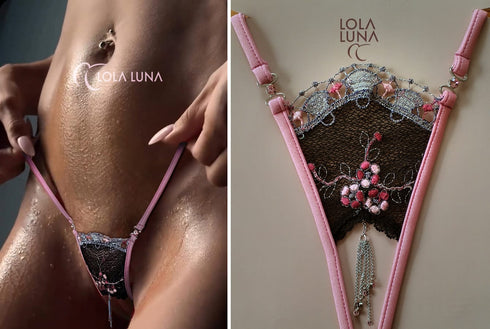 Rose Gift Set / Open Thong + Necklace in a lovely case open string - lolaluna.com