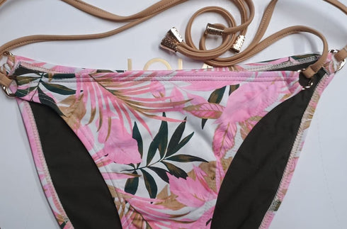 Selenie · Classic Bikini · Pink, White & Beige Lycra bikini - lolaluna.com