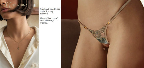 Ambre gift set / Thong + Necklace in a lovely case open string - lolaluna.com