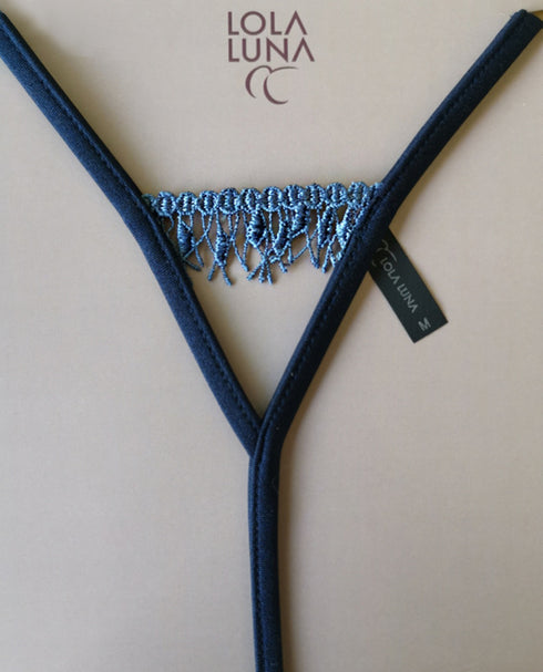 Sapphire Gift Set / Ondine open Thong + Necklace in a Lovely Case Open G-string - lolaluna.com