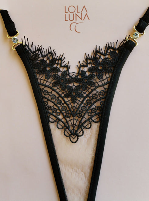 Bonnie set black with garterbelt lingerie set - lolaluna.com