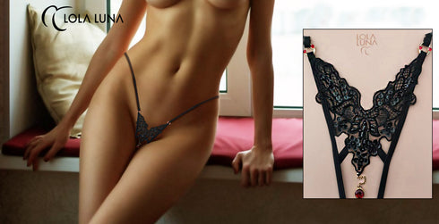 Carla Gift Set / Thong + Necklace in a Lovely Case open string - lolaluna.com
