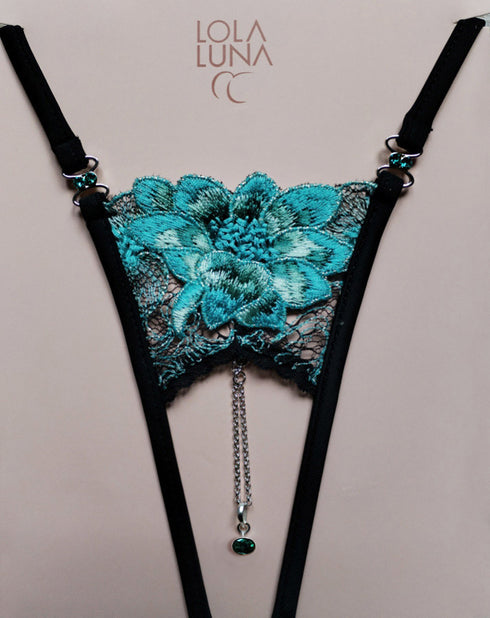 Emerald Gift Set / Celeste open Thong + Necklace in a Lovely Case Open G-string - lolaluna.com