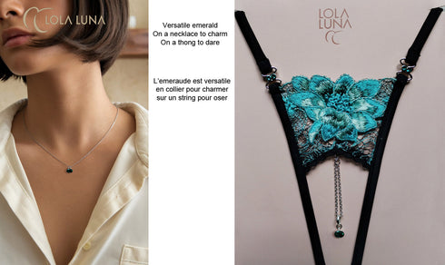Emerald Gift Set / Celeste open Thong + Necklace in a Lovely Case Open G-string - lolaluna.com