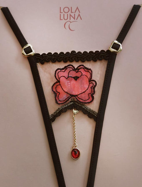 Kali Open G-string made of transparent tulle + jewel Open G-string - lolaluna.com