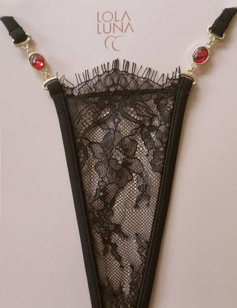 Milena Black Closed Lace G-String - lolaluna.com