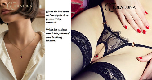 Milena gift set / Open Thong + Necklace in a lovely case Open G-string - lolaluna.com