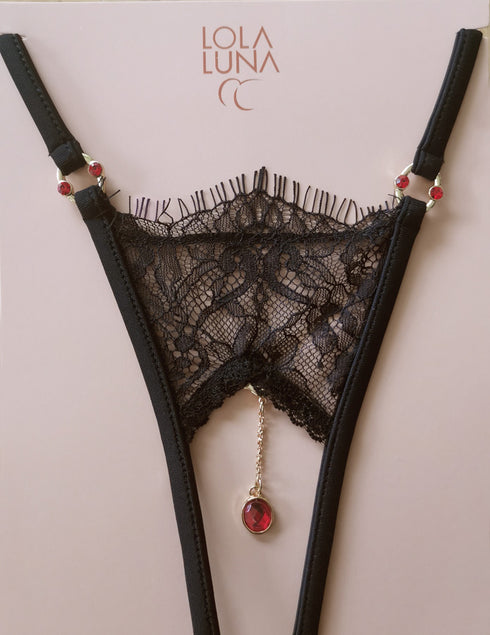 Milena gift set / Open Thong + Necklace in a lovely case Open G-string - lolaluna.com
