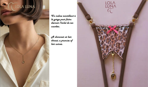 Panther Gift Set / Thong + Necklace in a lovely case open string - lolaluna.com