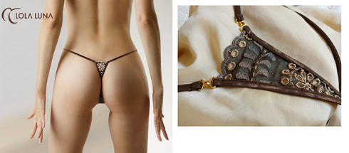 Sofia micro. Gold Embroidered Silk String Micro string - lolaluna.com