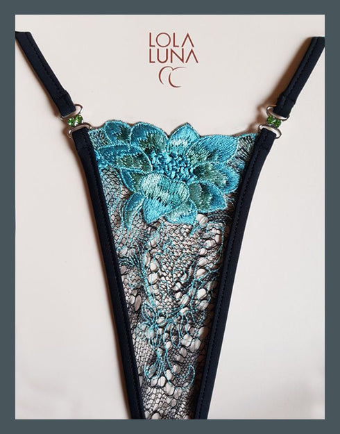 Celeste half cup Set: Unique Embroidery & Divine Modularity lingerie set - lolaluna.com
