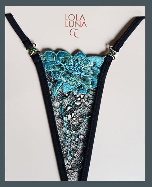 Celeste half cup Set: Unique Embroidery & Divine Modularity lingerie set - lolaluna.com