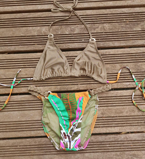 Oshun · Classic Braided Bikini · Brown & Gold Savanna Print bikini - lolaluna.com