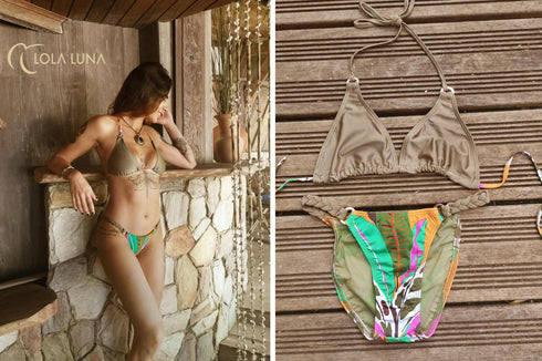Oshun · Classic Braided Bikini · Brown & Gold Savanna Print bikini - lolaluna.com