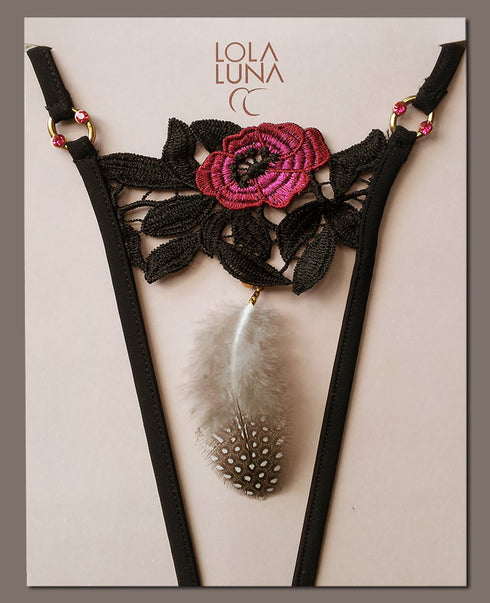 Open G-string Ibis with flower & feather - lolaluna.com