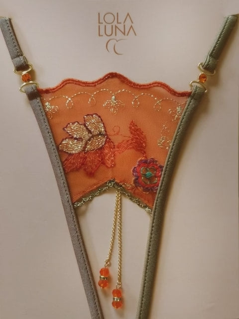 Orane Set Embroidered Tulle & Gold Lamé Thong + Mini Bra